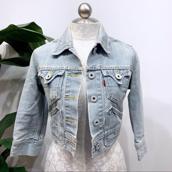 cropped denim jacket 3 4 sleeve